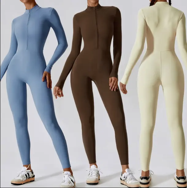 2024 Outpace bayanlar Bodysuit spor tayt tulum kadınlar için spor uzun kollu tek parça Yoga kıyafeti