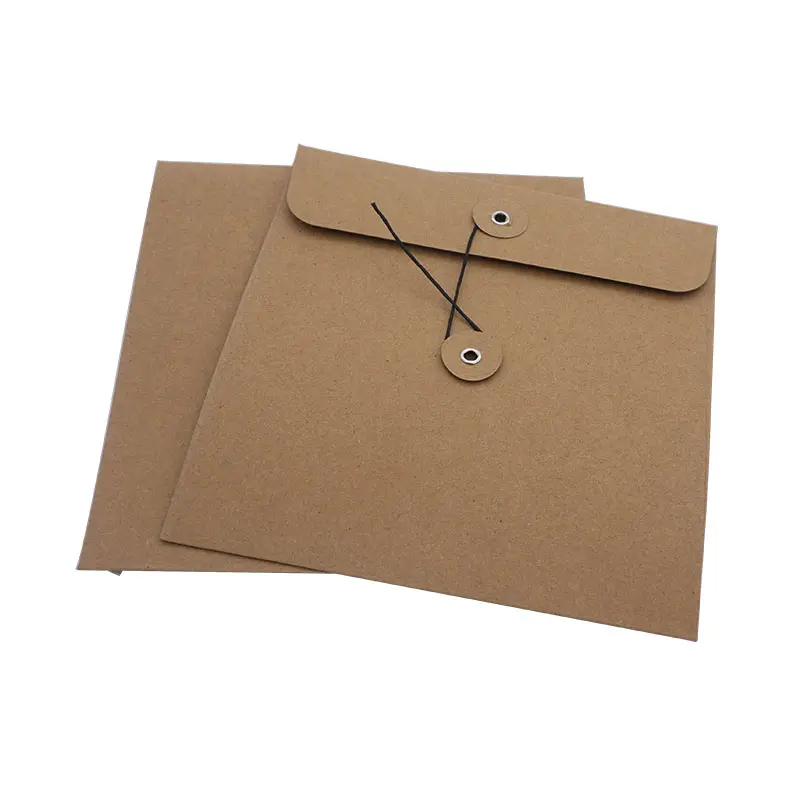 Envelope personalizado para pasta de arquivo de papel Kraft, com botão e corda, organizador de documentos, sacola para arquivos e bolsos para projetos