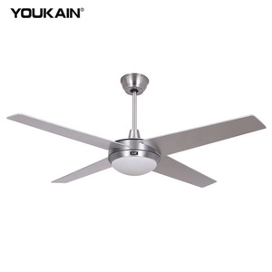 Modern 52 inç 4 bıçak tek lamba gümüş krom aydınlatma armatürleri uzaktan tavan vantilatörü ucuz fiyatlar Metal LED lamba ile tavan vantilatörü - Product Image 1