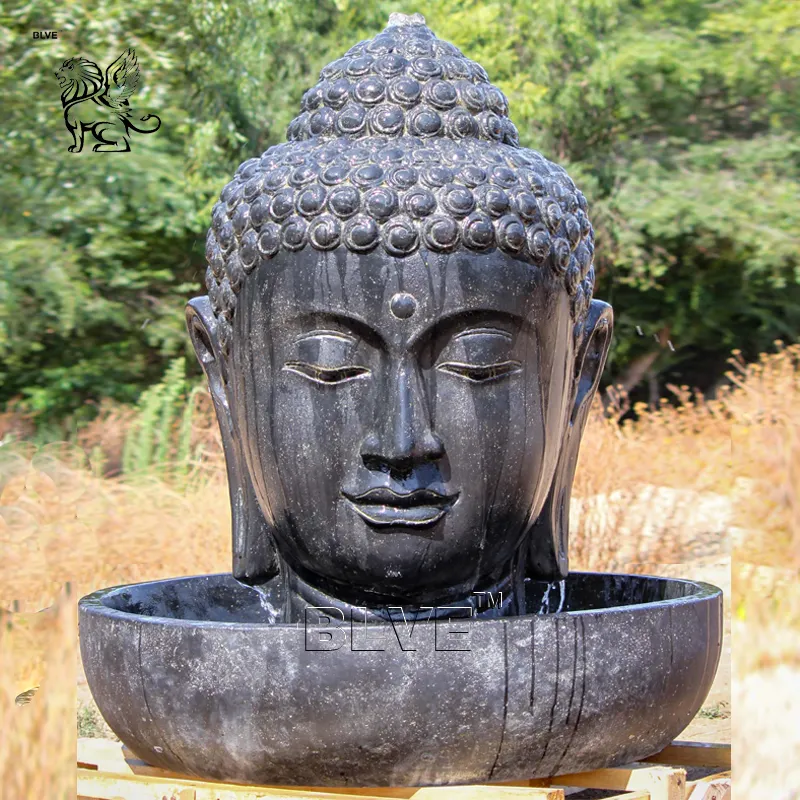 BLVE sculpture à la main grand intérieur pierre bouddha Statue fontaines extérieur maison marbre noir tête de bouddha fontaine d'eau