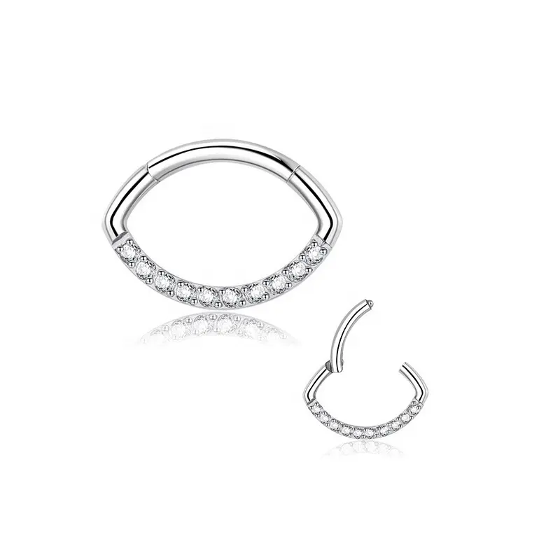 Özel astm f136 titanyum menteşeli segment hoop yüzük göz zirkon 16G 10 mm burun conch tragus küpe g23 vücut piercing takı