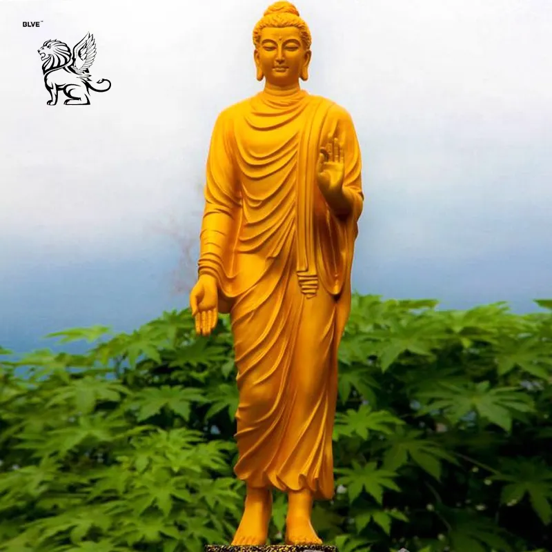 Blve Custom Outdoor Religieuze Grote Staande Gouden Koperen Budda Beelden Levensgrote Bronzen Thai Boeddha Standbeeld