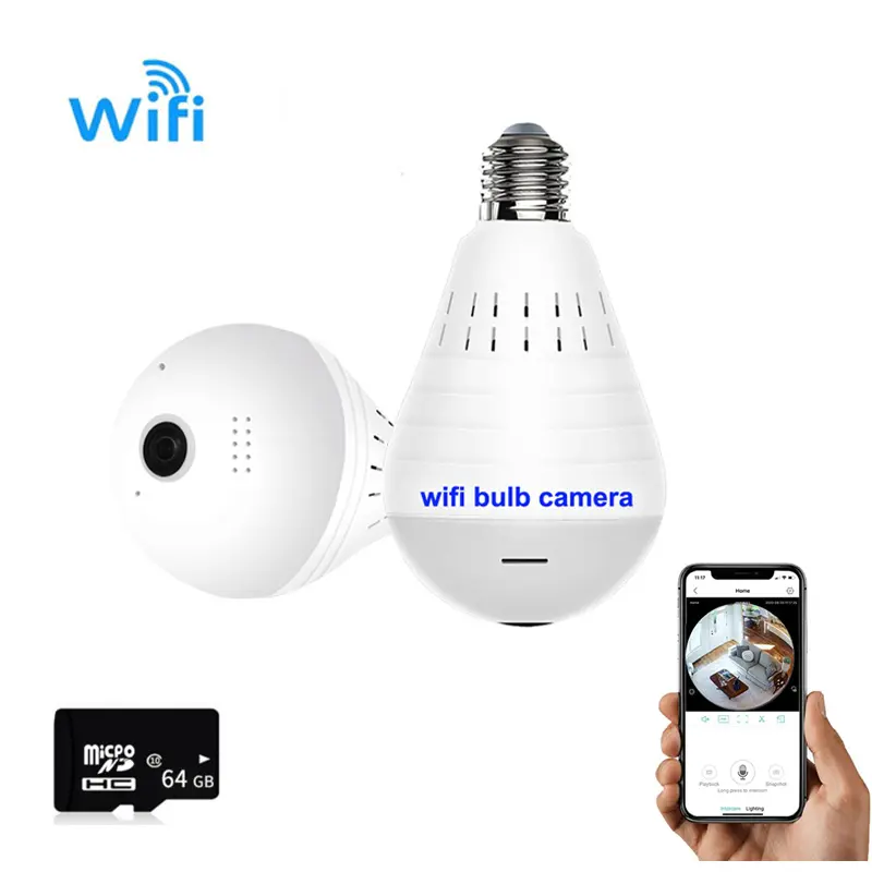 Yeni küçük mini kameralar de seguridad wifi 360 derece bağlı cep telefonu ağ güvenlik cctv panoramik ampul kamera