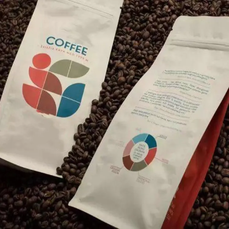 Sacchetti di caffè a fondo piatto da 250g 500g con valvola/sacchetti di imballaggio per caffè con cerniera biodegradabile/pacchetto sacchetto di caffè nero opaco