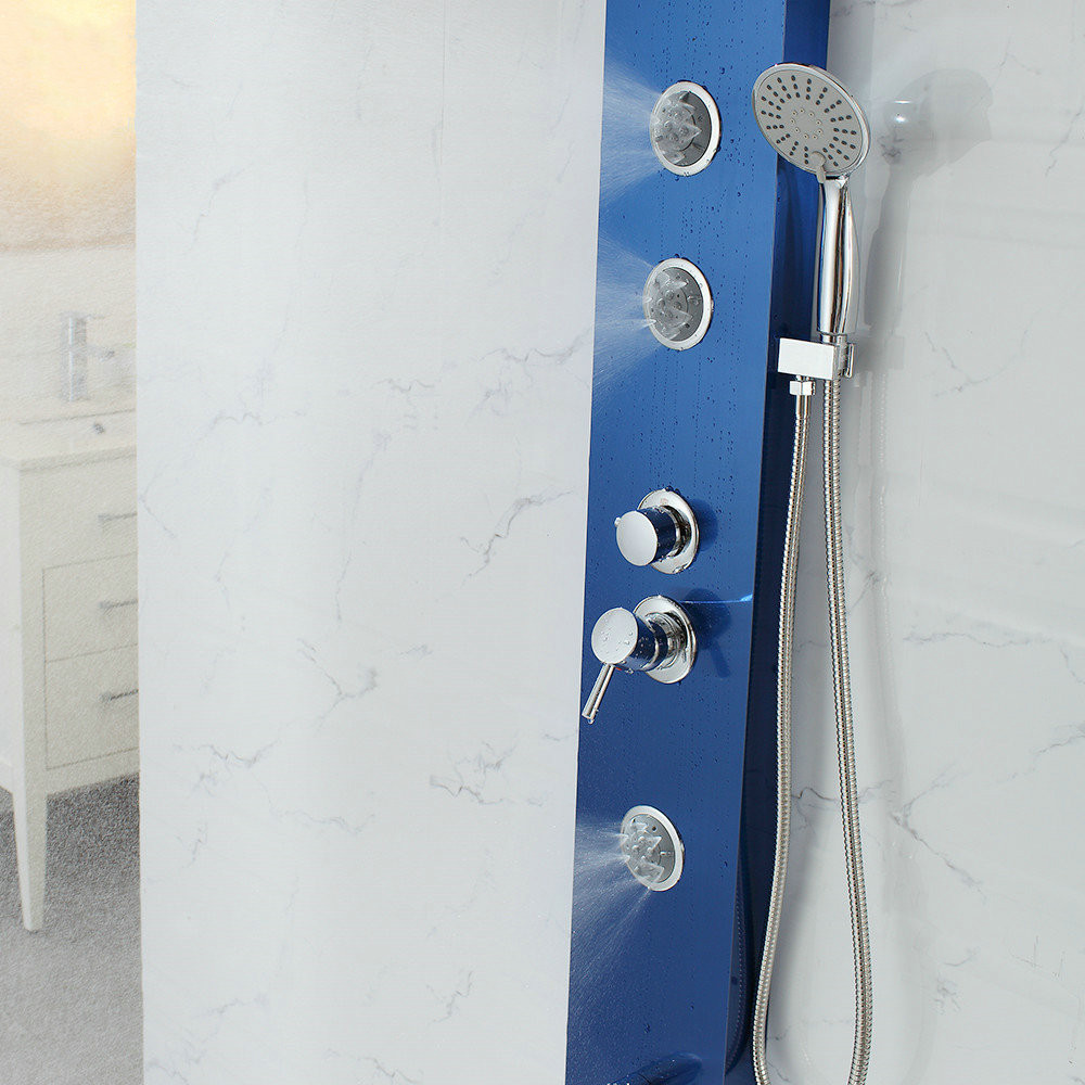 Modern Style Bathroom Hardware Wall Mounted Blue Brushed Stainless Steel Shower Panel