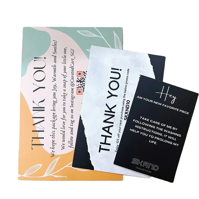 Tarjetas de agradecimiento de papel colorido personalizado, Impresión de cliente de negocios, tarjetas de negocios