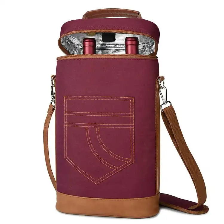 Baskılı şarap soğutucu çanta çevre dostu seyahat piknik şarap şişe soğutucu çanta