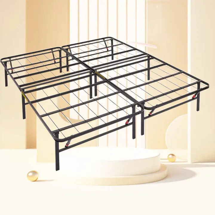 Sıcak satış katlanabilir kraliçe boyutu siyah siyah akıllı yumuşak yatak desteği Metal Platform yatağı çerçeve