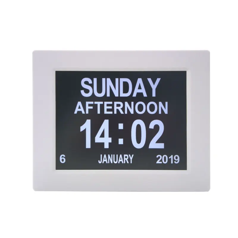 Diseño fácil de leer de 8 pulgadas demencia Digital alarma calendario día reloj para ancianos mayores lcd digital Reloj