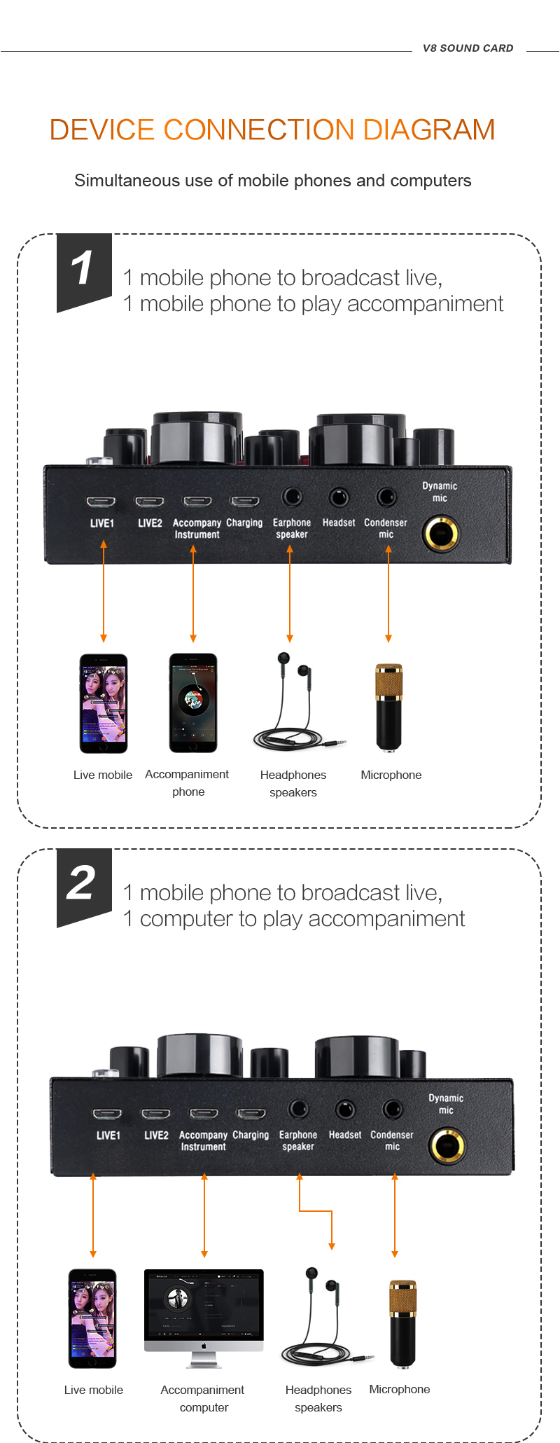 bm 800 Microphone Studio Recording Kits bm800 Condenser Microphone for Computer Phantom Power bm-800 Karaoke mic V8 Sound Card