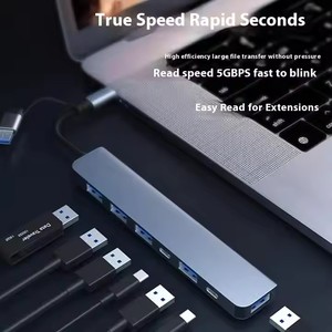多端口Usb Usb-C集线器铝合金7合1适配器Otg分离器7合1适配器C型3.0 Usb集线器，适用于笔记本电脑 - Product Image 2