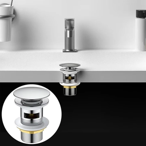 Lavello bagno filtro a conchiglia copertura con scarico a scomparsa lavaggio a mano trabocco in plastica in acciaio inox Click Clack attivazione - Product Image 6