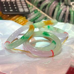 天然三色翡翠バングル丸型翡翠ブレスレットミャンマー本物証明書付き - Product Image 3