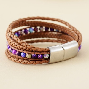 Heren Trending Design Meerlagige Lederen Manchet Armbanden Met Magnetische Sluiting Modieuze Bedelarmbanden - Product Image 2