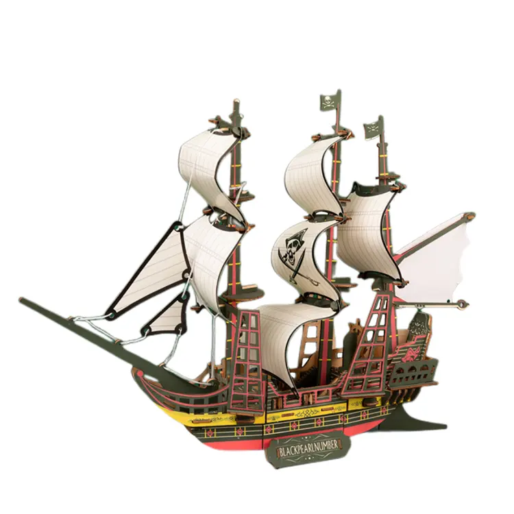 Heiße neue kreative Kinder Bildung Spielzeug DIY handgemachte Holz Kunst Holz 3D Montage Simulation Segeln Piraten schiff Modell Puzzles