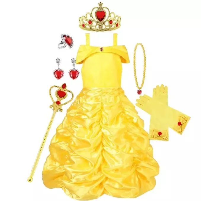 Halloween bambini festa di nozze abito da bambina abiti da 15 a 16 anni fantasia principessa bambini compleanno natale ragazza vestito giallo