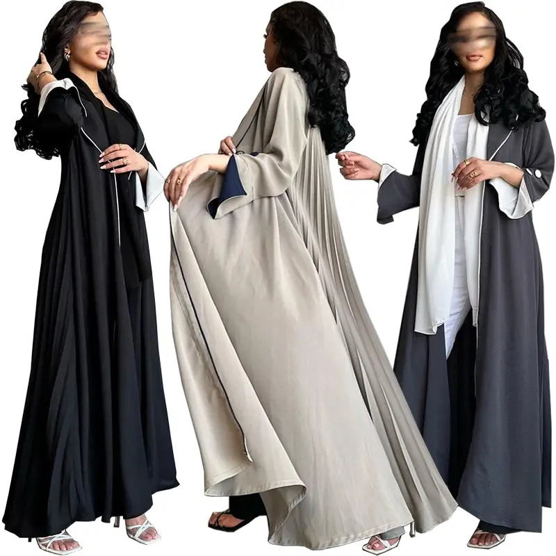 2879 Kuwii 2023 nouveau Design vêtements islamiques Satin fait à la main perles dubaï Abaya femmes robe musulmane ouvert modeste Abaya