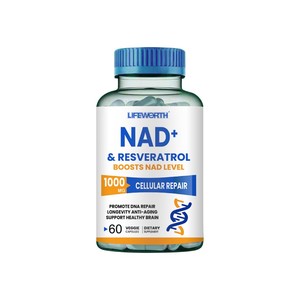 Kapsul Antioksidan Lifeworth NAD+ Resveratrol & Nicotinamide Riboside Bersertifikat HACCP GMP untuk Dewasa - Product Image 1