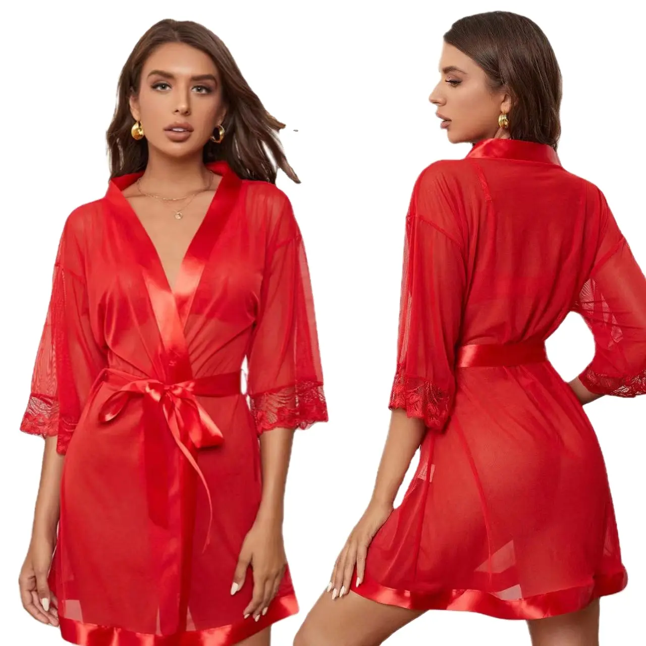 Camisón de encaje para mujer, lencería sexy de noche, lencería roja para novia, conjuntos de camisón