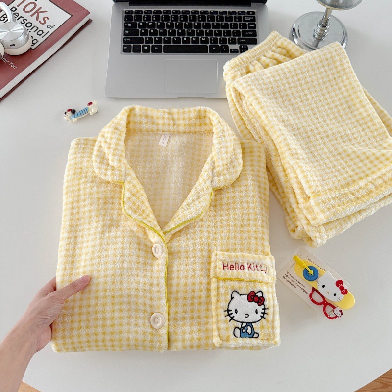 50318 set in velluto giallo a quadri con cardigan e pantaloni