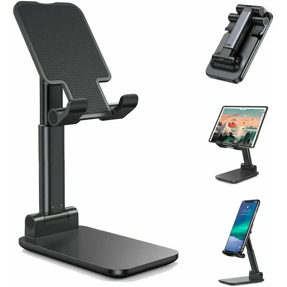 Upgraded Weighted Base Cell Phone Stand Table Top Holder dobrável ajustável Desktop Mobile Phone Holder para Iphone 14 Pro