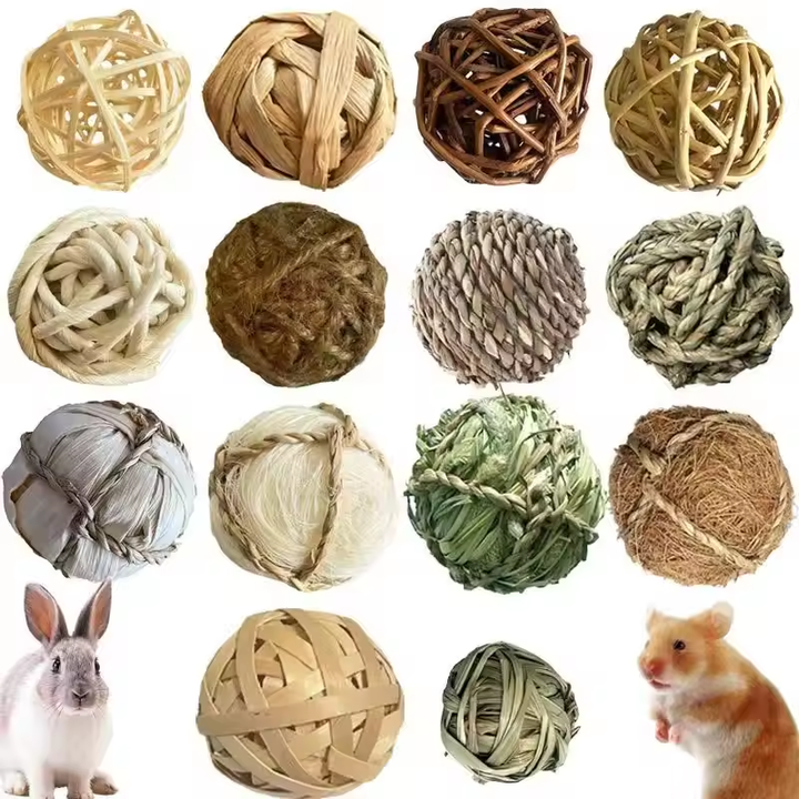 Natural Grass Ball Rabbit Toy Grinding Teeth Handmade Hamster Grinding Teeth Chewing Toy Guinea Pig Toys