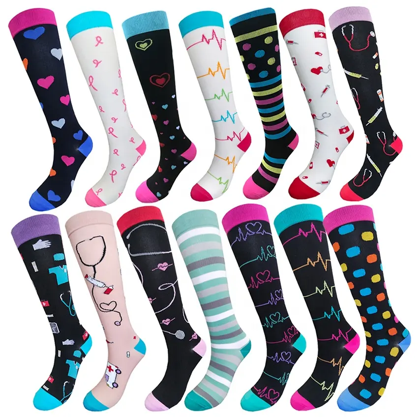 Chaussettes de compression pour femmes personnalisées 15-20mmhg chaussettes de compression pour infirmière pour unisexe médical