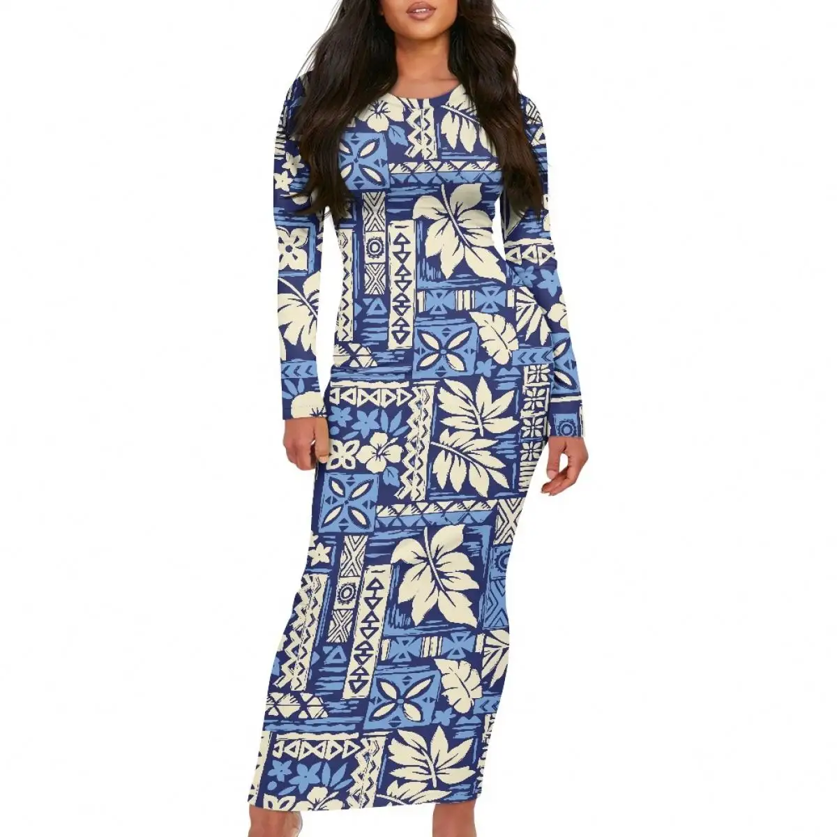 Dropshipping Clothes Tropical Floral Print Women's Long-Sleeved Dress Hawaii Polynesian Dresses Custom Sexy Club Casual Wear