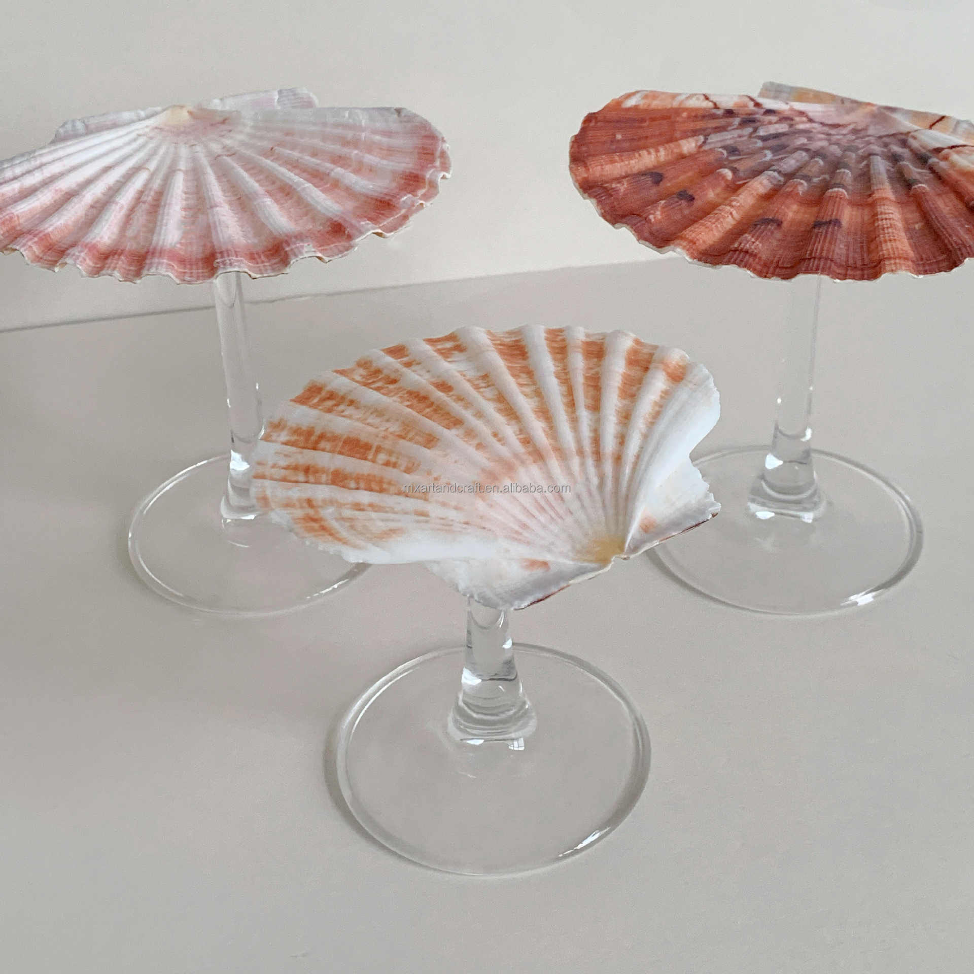 Vaso de cristal con base de vieira rosa