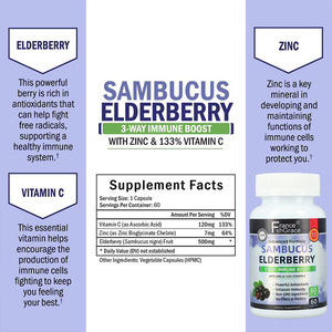 Yetişkinler için çinko ve C vitamini ile <span class=keywords><strong>Elderberry</strong></span> bağışıklık destek vitaminleri doğal Elderberries siyah Sambucus kapsül 60 kapsül