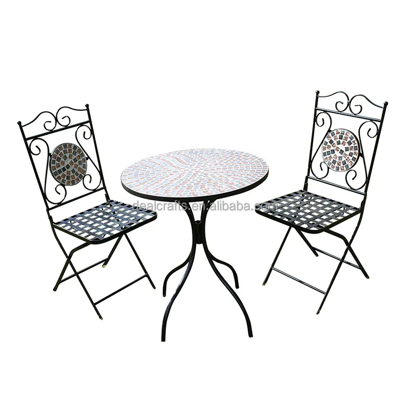 Table et chaise de jardin, pieds en métal, patio, table en céramique, marbre, mosaïque, ensemble de bistrot
