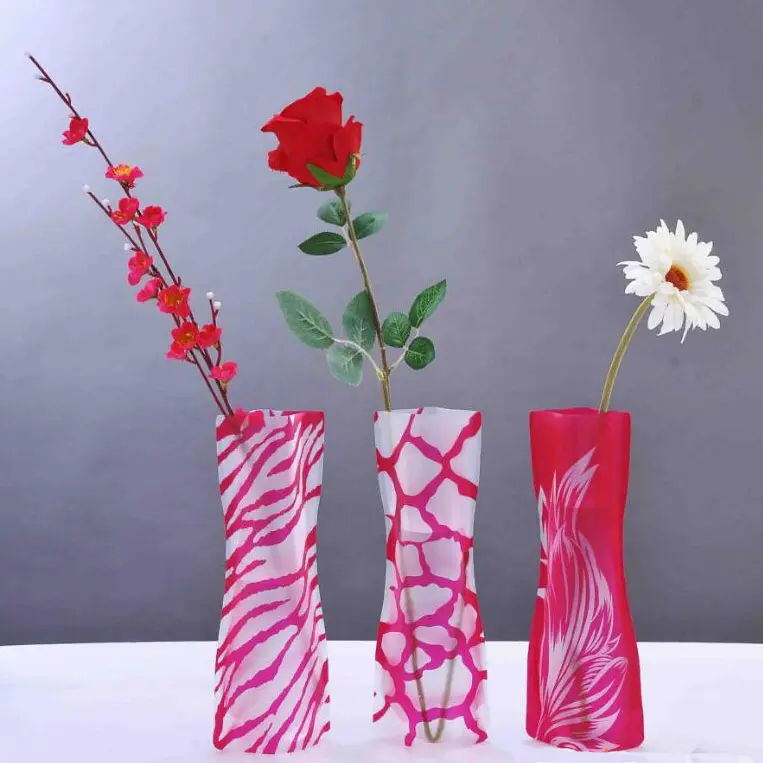 Vaso de flores dobrável de plástico impresso personalizado, mini vaso para decoração de casa