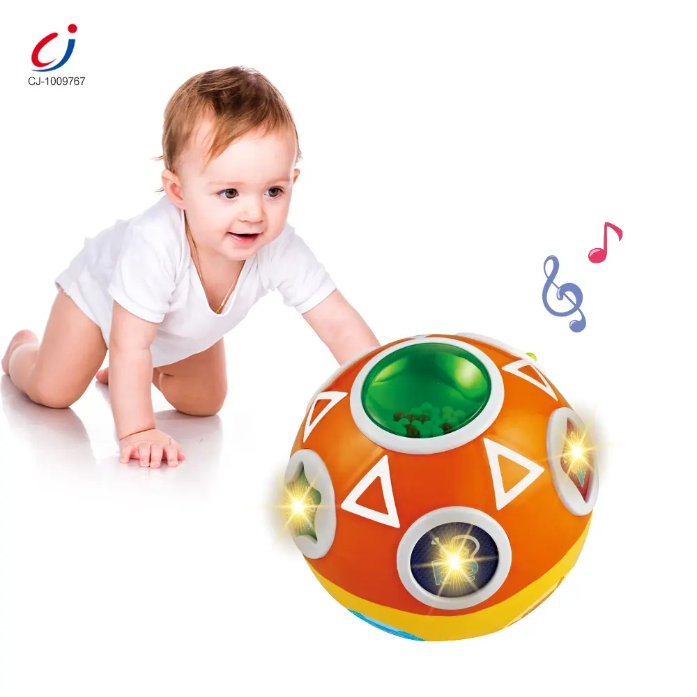 Chengji new design infant educational colorful lighting rotation balls toys sound spinning toy ball spin toy for toddlers