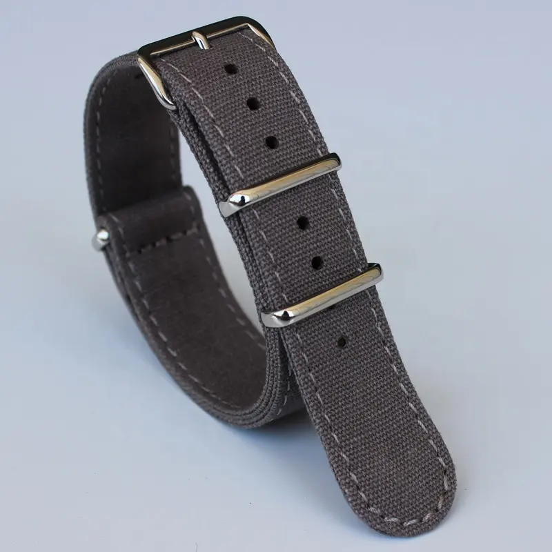 Correias de relógio de nylon de lona cinza personalizada, com faixas de lona de alta qualidade