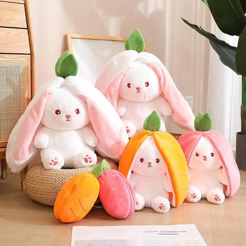 Değişken çilek tavşan peluş bebek çok formlu sevimli havuç tavşan peluş oyuncak