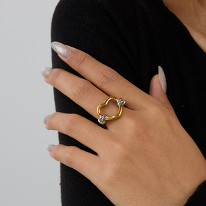 Chic Two Tone Knot Detailed Heart Contour Gold <strong>Silver</strong> Mixed Metal Open Ring for Minimalist Daily Looks - Product Image 1