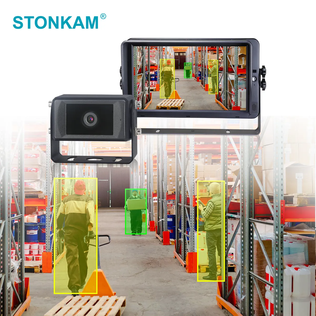 STONKAM AI 구동 지게차 카메라 시스템 IP69K 는 보행자 차량을 식별합니다 중앙 화면 호환