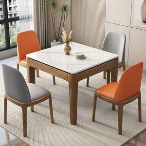 Set Meja Makan Persegi Batu Putih Modern 4 Kursi Meja Dapur dengan Kaki Kayu Perabot Rumah Set Restoran - Product Image 2