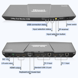 TESmart-Interruptor de entrada de alta calidad, 2HDMI + 2DP Salida 2HDMI KVM, doble Monitor, enchufe caliente 4k60Hz KVM