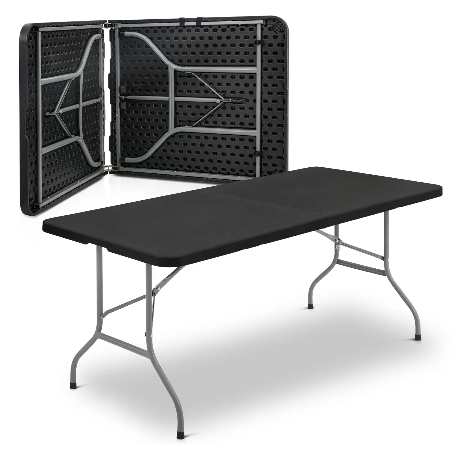 भारी शुल्क 8 फीट 240 सेमी काला 6 फुट hdpe आयताकार केंद्र फोल्डेबल लैपटॉप पार्टी प्लास्टिक फोल्डिंग टेबल