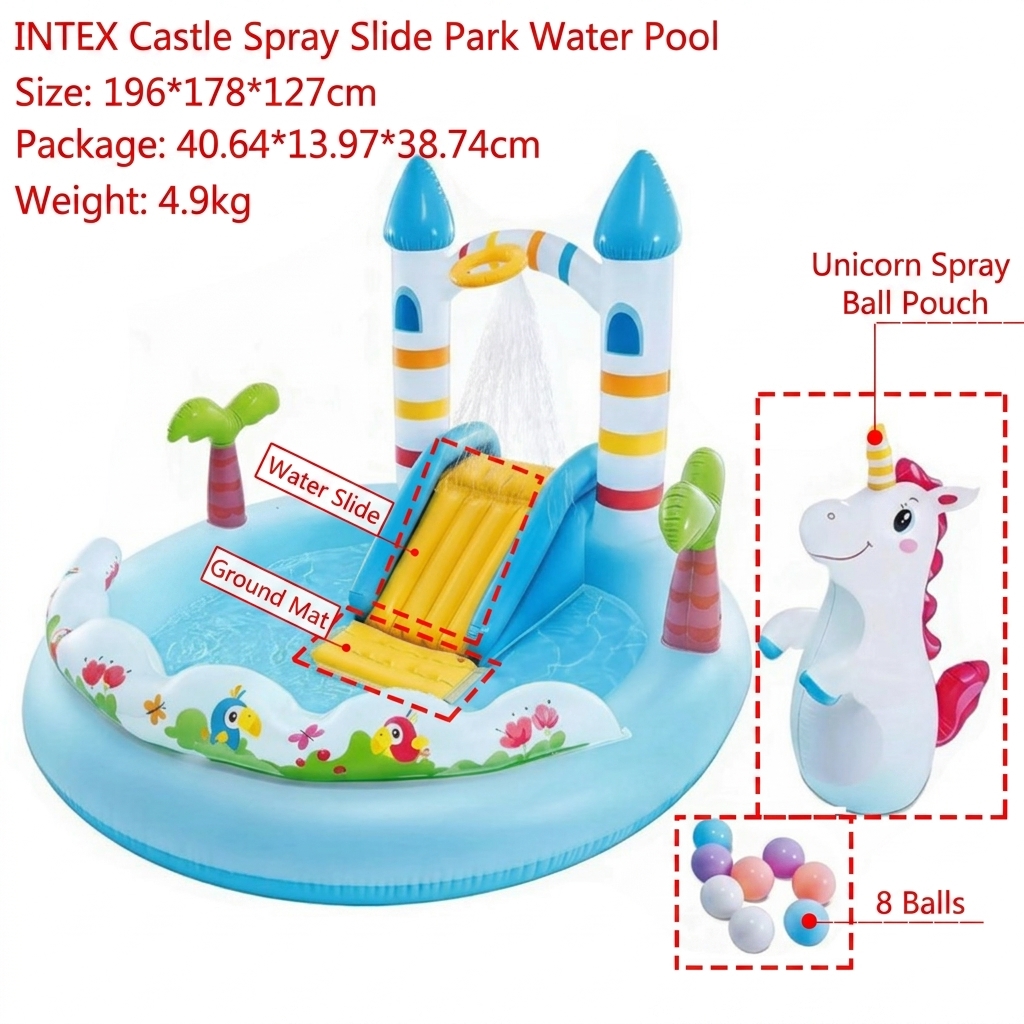 Fontaine toboggan château BLEU 56148