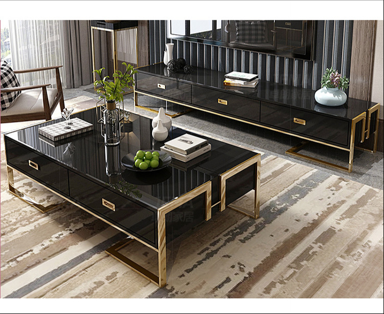 Post-modern light luxury tempered glass tea table TV cabinet combination small family TV cabinet combination