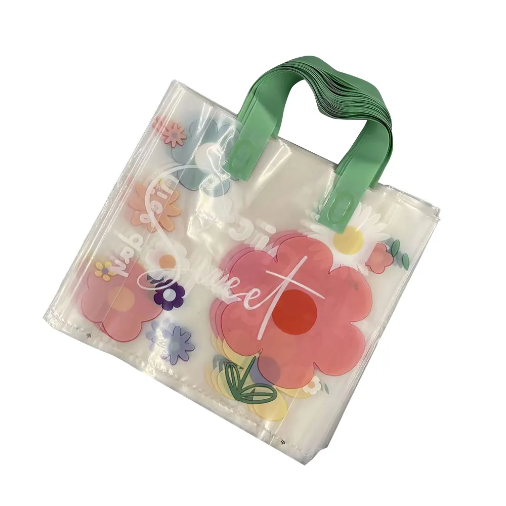 Soft Loop Handle Custom Printing Carring hadiah plastik tas belanja dengan Logo