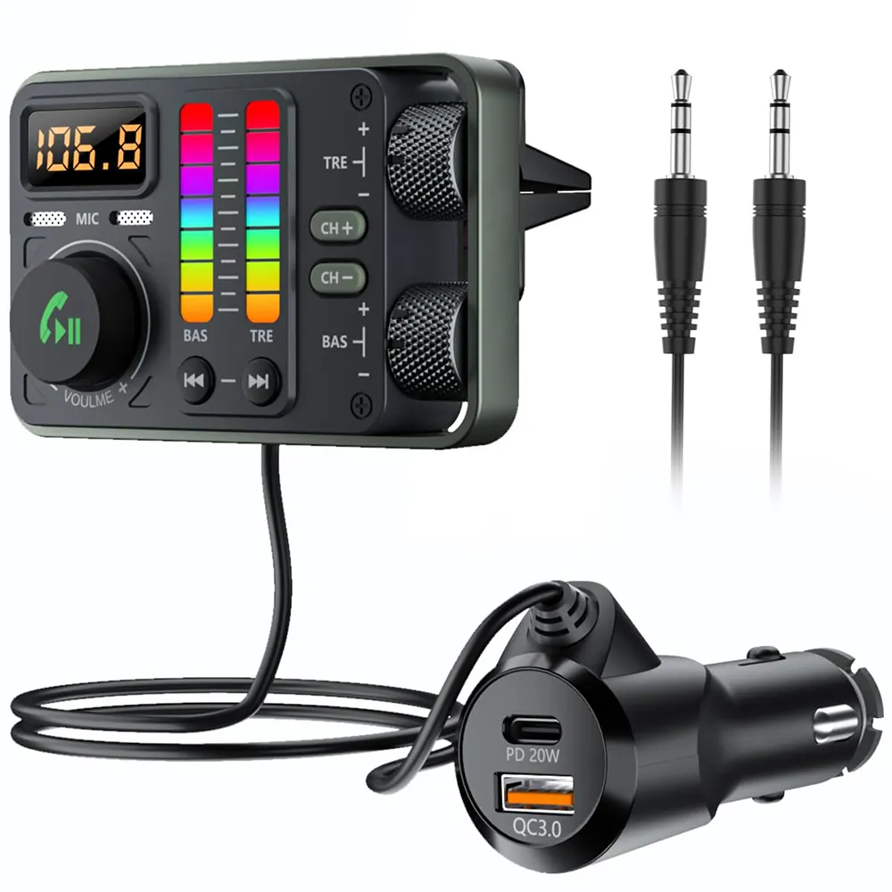 Transmetteur FM pour voiture MT03 BT 5.3 DSP HiFi Lecteur de musique MP3 Appel mains libres Type C PD20W QC18W Chargeur USB Bluetooth Kit voiture