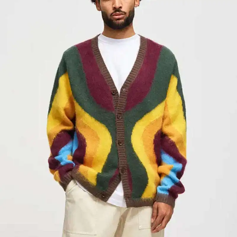 Knitted Sweater Cardigan Coat Designer Multicolor Knitting Clothes Men Custom Fashion V Neck Men's Sweaters Knit Top