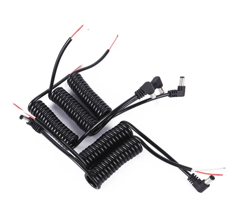 Siyah 5521 kavisli kafa DC güç kablosu 2 çekirdek bahar fiş adaptörü bakır kablo şarj adaptörü kablo Spiral kablo tel
