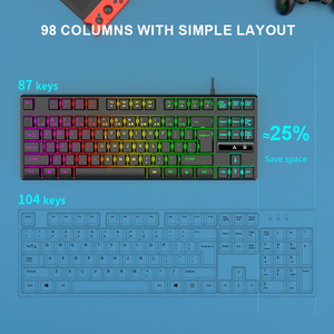 Teclado de membrana con modo retroiluminado RGB al por mayor, teclado TKL con cable negro de 87 teclas y función multimedia - Product Image 5