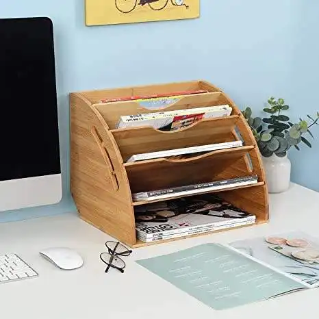Tavolo in legno di bambù scatola di File per riviste Organizer Desktop documento cartaceo Sorter per ufficio scuola a casa originale