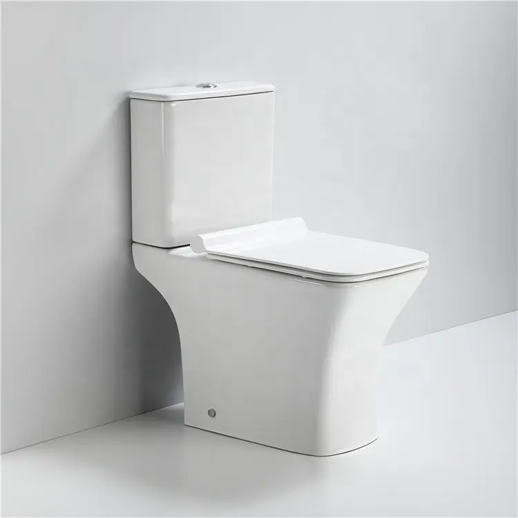 Modern design square shape easy to clean water closet ceramic bathroom commode two piece toilet bowl