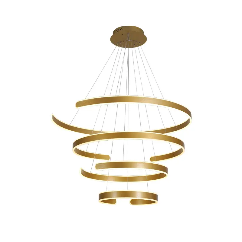 Modern Creative Dining Room Living Room Kitchen Gold Black Pendant Lights 3 Rings Dimmable Circle Round LED Chandelier